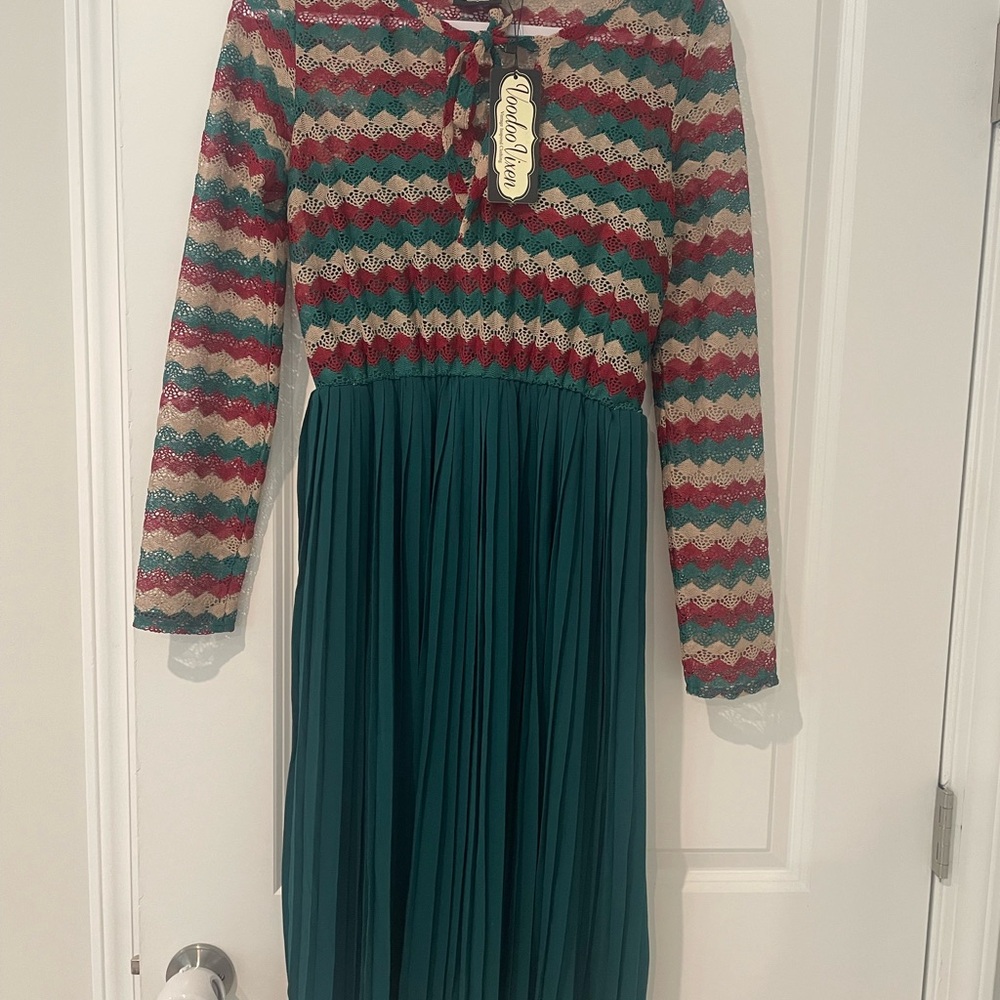 Voodoo Vixen Red and Green Pleated A-Line Dress
